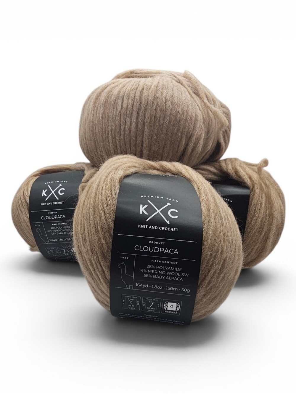 K&C (Knit and Crochet) Cloudpaca premium yarn in the "Toasted Almond" color